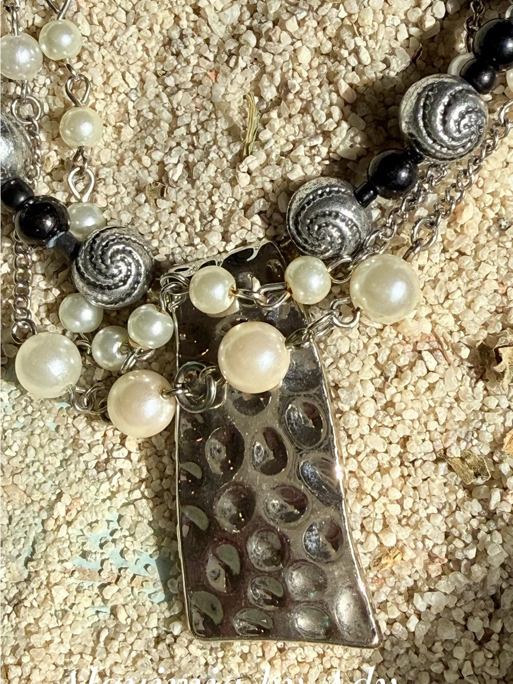 Silver, Black onyx & White Multi-Strand Necklace